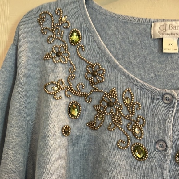 Christopher& Banks-2X-blue-button up, 3/4 sleeve, embellished, cardigan sweater. - Picture 5 of 12